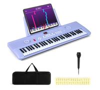 COSTWAY 61 Key Keyboard Piano, Portable Digital Piano with Microphone, Keynote Stickers, Carrying Case, Electric Piano for Beginners (Purple)