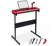 COSTWAY 61 Keys Kids Keyboard, Digital Piano with Adjustable Stand, Microphone & Music Stand, Educational Musical Instrument Toy for 3+ Years Old Boys Girl (Red)