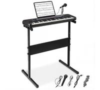 COSTWAY 61 Keys Kids Keyboard, Digital Piano with Adjustable Stand, Microphone & Music Stand, Educational Musical Instrument Toy for 3+ Years Old Boys Girl (Black)