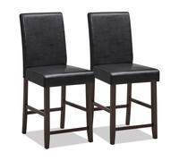 Costway 61cm Bar Stool Set of 2 PU Upholstered Counter Bar Chairs with Solid Rubber Wood Legs & Ergonomic Back in Black COSTWAY Black