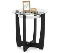 Costway 61cm Round End Table Side Table w/ Tempered Glass Top Accent Table in Black COSTWAY Black