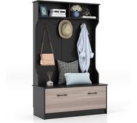 Costway 63 Inches Hall Tree with Coat Rack and Storage Bench-Black
