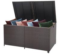 Costway 660L Outdoor Storage Box Wicker Patio Deck Box with 2 Universal Wheels in Brown COSTWAY Brown