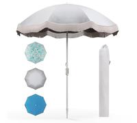 COSTWAY 6FT/6.5FT Beach Parasols with Fringe, UPF50+ Sun Protection Sunshade Shelter with Push Button Tilt, Outdoor Waterproof Tassel Umbrella for Garden Lawn Poolside (Cream White, 6.5ft)