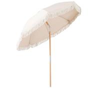 COSTWAY 6FT/6.5FT Beach Parasols with Fringe, UPF50+ Sun Protection Sunshade Shelter with Push Button Tilt, Outdoor Waterproof Tassel Umbrella for Garden Lawn Poolside (White, 6ft)