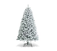 COSTWAY 6FT/7.5FT Christmas Tree, Hinged Artificial Xmas Tree with Branch Tips, PVC Needles and Foldable Metal Stand, for Indoor Outdoor Decoration