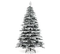 COSTWAY 6ft/7.5ft Snow Flocked Christmas Tree, Hinged Holiday Trees with Metal Stand, Luxury Artificial Xmas Full Tree for Home Market Office Decoration (190 cm)