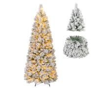 COSTWAY 6FT/7FT Pop up Artificial Christmas Tree, Pre-Lit Snow Flocked Xmas Tree with 517/680 PVC Tips & Pine Needles and 170/200 Warm White LED Lights, Seasonal Home Office Holiday Decor (180 cm)