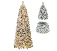 COSTWAY 6FT/7FT Pop up Artificial Christmas Tree, Pre-Lit Snow Flocked Xmas Tree with 517/680 PVC Tips & Pine Needles and 170/200 Warm White LED Lights, Seasonal Home Office Holiday Decor (210 cm)