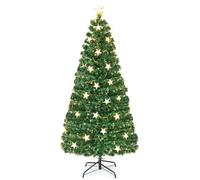 COSTWAY 6FT Fiber Optic Christmas Tree with Lighted Top Star (Green, 180cm) | Pre-lit Artificial Xmas Trees with LED Lights, Branch Tips and Foldable Metal Base, Indoor Xmas Decor for Home Shop Office