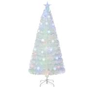 COSTWAY 6FT Fiber Optic Christmas Tree with Lighted Top Star (White, 180cm) | Pre-lit Artificial Xmas Trees with LED Lights, Branch Tips and Foldable Metal Base, Indoor Xmas Decor for Home Shop Office