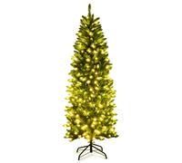 Costway 6FT Pre-Lit Artificial Christmas Tree Hinged Pencil XmasTree in Green COSTWAY Green