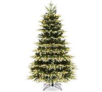 COSTWAY 6FT Pre-lit Artificial Christmas Tree, Hinged Xmas Tree with 350 Warm-White & Cool-White LED Lights, 1801 Branch Tips, 2 Lighting Colors, 3 Modes, Timer and Remote Control, Xmas Decor Tree