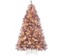 COSTWAY 6FT Pre-lit Christmas Tree, Artificial Xmas Trees with Branch Tips and LED Lights, Seasonal Holiday Decoration for Office Home (Deep Purple)