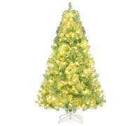 COSTWAY 6FT Pre-lit Christmas Tree, Artificial Xmas Trees with Branch Tips and LED Lights, Seasonal Holiday Decoration for Office Home (Fruit Green)