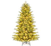 COSTWAY 6FT Pre-Lit Christmas Tree, Hinged Artificial Xmas Trees with 270 Warm White LED Lights, 746 TPE & PVC Mixed Branch Tips, Seasonal Decoration Tree for Home Office
