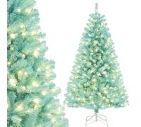 COSTWAY 6FT Pre-lit Christmas Tree, Pink/Blue Artificial Xmas Trees with 808/758 Branch Tips and 350/280 LED Lights, Seasonal Holiday Decoration for Office Home (Blue)