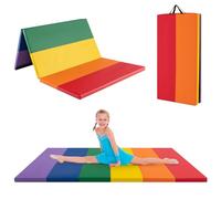 COSTWAY 6FT Premium Gymnastics Mat, Tri-Fold Tumbling Mat with Carry Handle and High Density 4cm Thick Foam, Lightweight PU Leather Exercise Mats for Home Gym Workouts (Colorful)