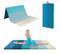 COSTWAY 6FT Premium Gymnastics Mat, Tri-Fold Tumbling Mat with Carry Handle and High Density 4cm Thick Foam, Lightweight PU Leather Exercise Mats for Home Gym Workouts (Blue)