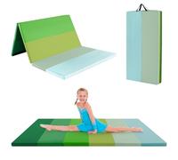 COSTWAY 6FT Premium Gymnastics Mat, Tri-Fold Tumbling Mat with Carry Handle and High Density 4cm Thick Foam, Lightweight PU Leather Exercise Mats for Home Gym Workouts (Green)