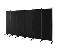 Costway 6Panel Folding Room Divider 172cm Rolling Privacy Screen w/ Lockable Wheels in Black COSTWAY Black