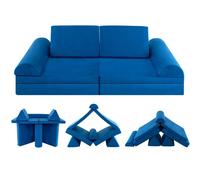 Costway 6PC Kids Play Couch Sofa Modular Convertible Foam Playset in Blue COSTWAY Blue