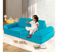 Costway 6PCS Modular Kids Play Couch Sofa Set Convertible Soft Foam Playset in Turquoise COSTWAY Turquoise