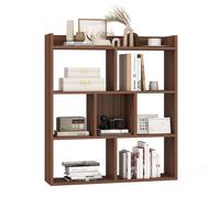 Costway 7 Cubes Open-back Bookshelf Storage Display Shelf Wooden Bookcase Walnut COSTWAY Walnut