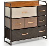 Costway 7-Drawer Dresser Tower 3-Tier Chest of Drawers Clothes Drawer Cabinet w/ Foldable Fabric Drawers & Wooden Top COSTWAY Multicolor