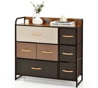 Costway 7-Drawer Dresser Tower 3-Tier Chest Of Drawers Clothes Drawer Cabinet W/ Foldable Fabric Drawers & Wooden Top