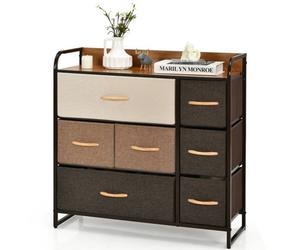 Costway 7-Drawer Dresser Tower 3-Tier Chest Of Drawers Clothes Drawer Cabinet W/ Foldable Fabric Drawers & Wooden Top