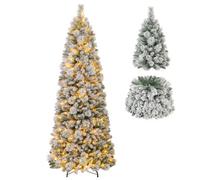 Costway 7 Ft Pop Up Artificial Christmas Tree Pre-Lit Snow Flocked Xmas Tree W/ Pine Needles