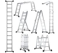COSTWAY 7-in-1 Folding Ladder, 3.7M/4.6M Multi-Purpose Aluminum Extension Ladder with Safety Locking Hinge, Portable Heavy Duty Scaffolding Platform Combination Ladder, 150kg Weight Capacity (3.7M)