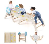 Costway 7-In-1 Montessori Climber Set Wooden Baby Triangle Climbing Jungle-Natural