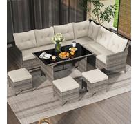 Costway 7 Pieces Patio Conversation Set Outdoor Pe Rattan Sectional Sofa Set With Cushions-White