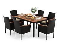 Costway 7 Pieces Pe Rattan Outdoor Patio Dining Set With 6 Stackable Chairs