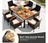 Costway 7 Pieces PE Rattan Outdoor Patio Dining Set with 6 Stackable Chairs in Brown COSTWAY Brown