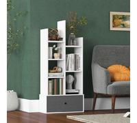 Costway 7 Tier Bookshelf Open Storage Wood Bookcase Organizer Display Shelf w/ Drawer in White COSTWAY White