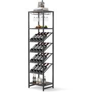 Costway 7-Tier Freestanding Wine Rack Liquor Storage Shelves in Black COSTWAY Black