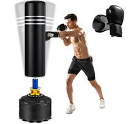 COSTWAY 70 Inch Freestanding Punching Bag, Heavy Boxing Bag with Gloves, Suction Cup Base, Shock Absorber, Kickboxing MMA Punch Bags for Adult Youth Men Women (115cm)