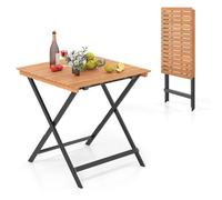 Costway 70Cm Patio Folding Bistro Dining Table Acacia Wood Square Table With Slatted Tabletop