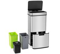 COSTWAY 72L Automatic Kitchen Bin, Touchless Motion Sensor Bin with Removable Kitchen Waste Bin, 2 Bottom Recycling Bins & Soft Closure Lid, Anti-Fingerprint Stainless Steel Smart Garbage Trash Can