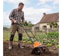 Costway 750W Powerful Foldable Garden Rototiller for Lawn Soil Digging in Orange COSTWAY Orange