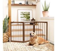 Costway 76 Cm Tall Foldable Pet Gate 3-Panel Wooden Dog Fence Solid Wood Frame-Brown
