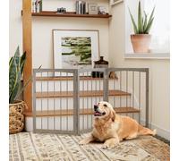 Costway 76 Cm Tall Foldable Pet Gate 3-Panel Wooden Dog Fence Solid Wood Frame-Grey