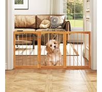 Costway 76 Cm Tall Foldable Pet Gate 3-Panel Wooden Dog Fence Solid Wood Frame-Natural