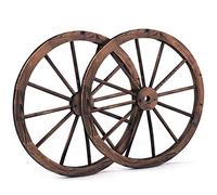COSTWAY 76cm Decorative Wooden Wheels Set of 2, Vintage Old Western Style Wall Hanging Wagon with Steel Rim, Fir Treated by Carbonization, for Bar Garage Studio Patio Home