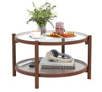 Costway 78cm Round Coffee Table Solid Wood Circle Table w/Tempered Glass Top in Clear COSTWAY Clear