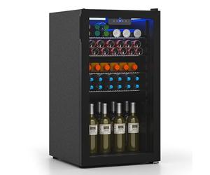 COSTWAY 78L Mini Fridge, 116 Can Quiet Frost Free Fridge with LED Light, 4 Adjustable Removable Shelves, Glass Door and Temperature Control, Freestanding Wine Beverage Drink Cooler for Home Bar