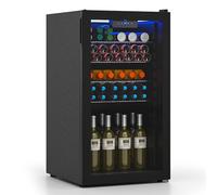 COSTWAY 78L Under Counter Drink Fridge, 116 Can Quiet Frost Free Fridge with LED Light, 4 Adjustable Removable Shelves, Glass Door & Temperature Control, Freestanding Wine Beverage Cooler